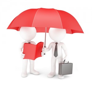 Group of business people with umbrella and manual
